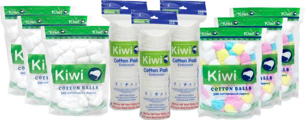 KIWI Combo Pack of Cotton Pads,White Balls,Color Balls (9 Units)