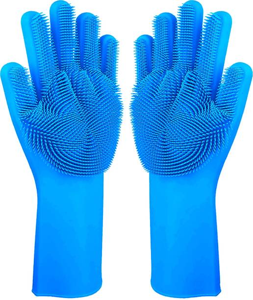 Flipkart SmartBuy Silicon Household Safety Wash Scrubber Heat Resistant Kitchen Gloves for Dish washing, Cleaning, Gardening Wet and Dry Glove