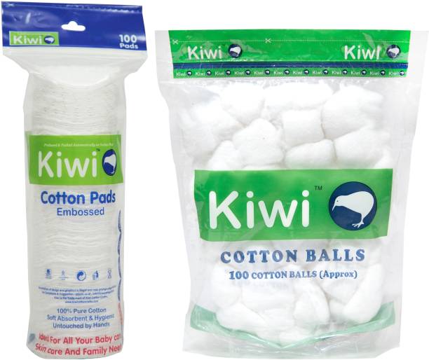 KIWI Combo Pack of Cotton Pads,White Balls (2 Units)