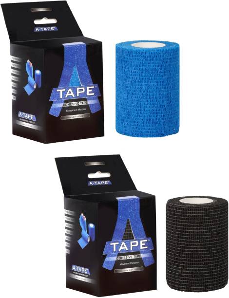 A-TAPE Cohesive Crepe Elastic Bandage Blue & black(Pack of 2) 7.5 cm X 4.5 mtr Crepe Bandage