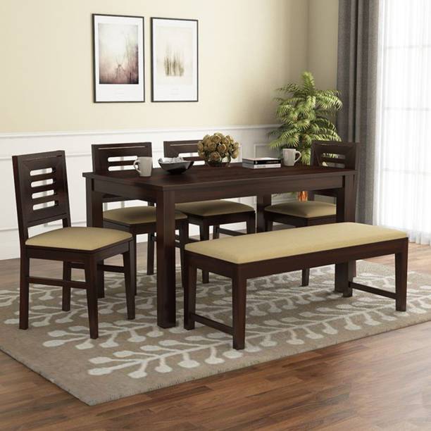 Mooncraft Furniture Wooden Dining Table with 4 Chairs & 1 Bench Solid Wood 6 Seater Dining Set