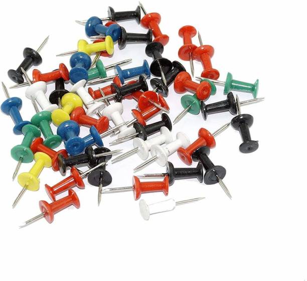 Msquare Supplies Premium Quality Medium Plastic Thumb Pins, Push Pins for Notice Board / Bulletin Board / Pin up Board (100 Pcs) Multicolor for Offices, Homes, Institutions, Cochin etc.