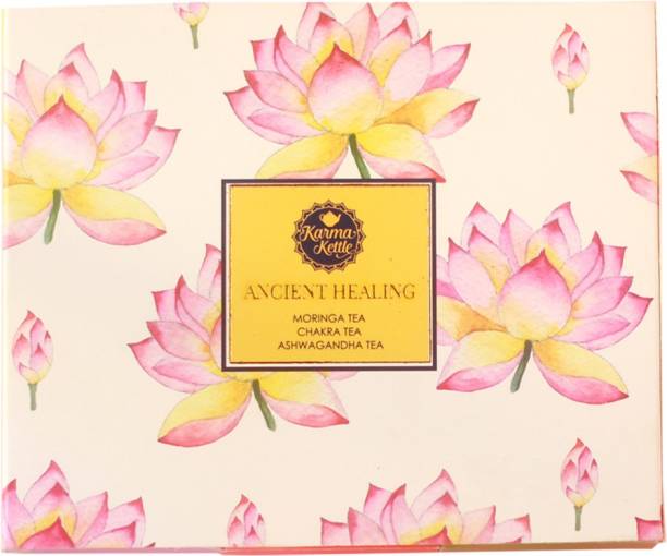 Karma Kettle Ancient Healing Collection Gift Box With Chakra , Moringa & Ashwagandha Assorted Green Tea Box