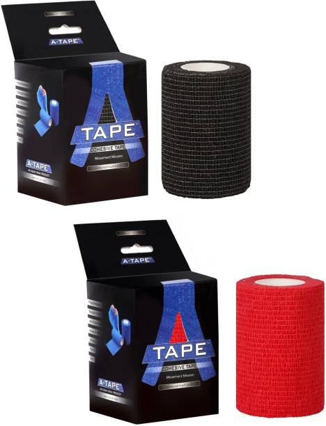 A-TAPE Cohesive Crepe Elastic Bandage Black & Red (Pack of 2) 7.5 cm X 4.5 mtr Crepe Bandage