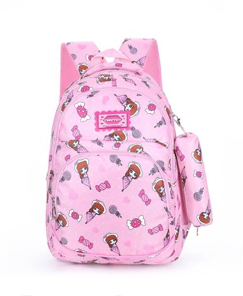 Tinytot Pink School Backpack with Pencil Pouch for kids Waterproof School Bag