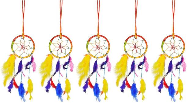 Ryme Car And Wall Hanging Multi Color Dream Catcher (Pack Of 5) Wool Dream Catcher