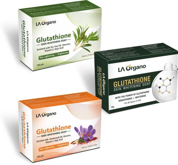 LA Organo Glutathione Soap - Tea Tree Soap + Glutathione Lightening Soap + Kumkumadi Soap (Pack of 3)