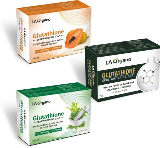 LA Organo Glutathione Soap - Glutathione Papaya Soap + Glutathione Face Soap + Glutathione Neem Tulsi Soap (Pack of 3)