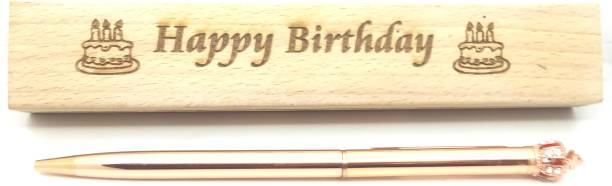SMART WORLD Copper finish CROWN Head twister ball pen with Wooden Box quoted( HAPPY BIRTHDAY) Gift for Birthdays, Anniversary Pen Gift Set