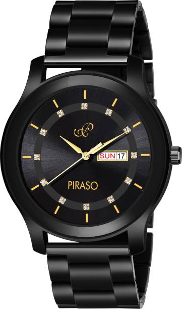 PIRASO D&D C22 BLACK Black Dial & Black Chain Watch With Day And Date Display Watch For Boys Analog Watch  - For Men