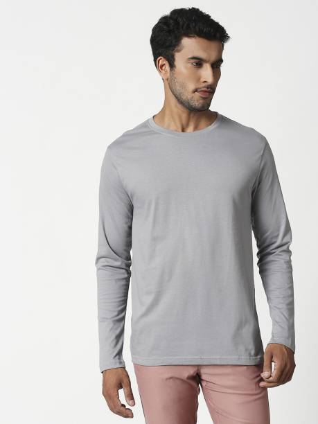 Solid Men's Round Neck Grey T-Shirt