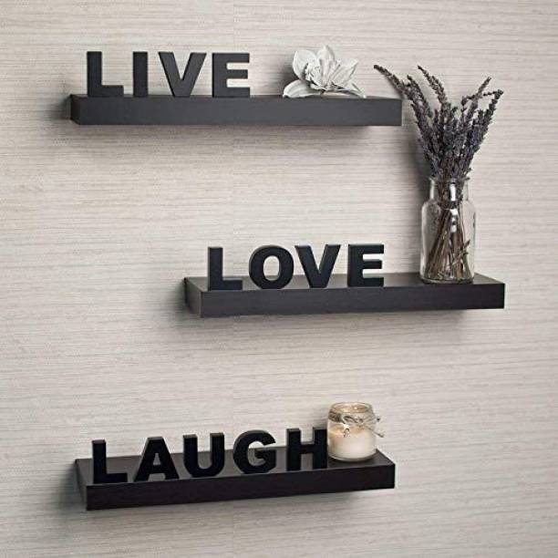 Domestic Point Live Love Laugh Shelf with 3 Decorative Shelves /Wall Shelve / Rack MDF (Medium Density Fiber) Wall Shelf