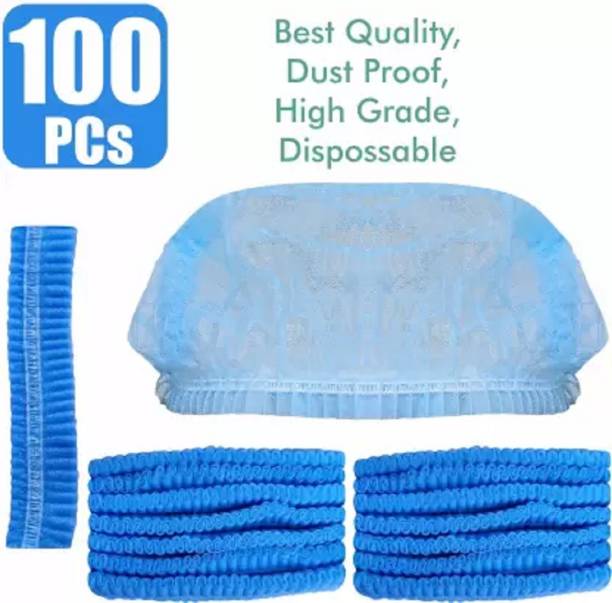 furiq Blue Disposable Stretchable Non Woven Hygiene Surgical Cap (Pack of 100) Surgical Head Cap (Disposable) Surgical Head Cap