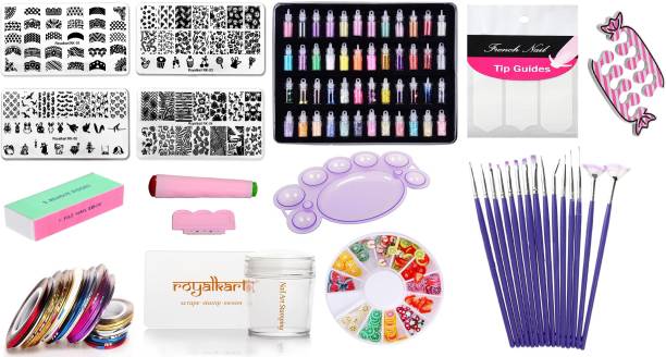 Royalkart Combo Of 3D Nail Art Stamping Kit 4 Rectangular Image Plates, Silicone Stamper & Scraper & 3D Nail Art Tools For Gift Girl & Women