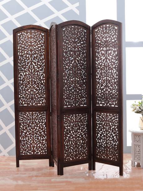 Decorhand Handcrafted 4 Panel Wooden Room Partition & Room Divider ( Brown) Solid Wood Decorative Screen Partition