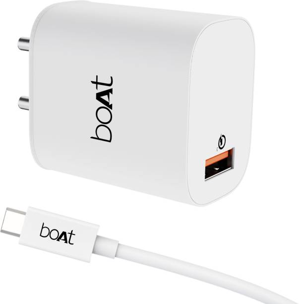 boAt 18W Power WCD QC3A Charger combo Compatible with Vivo,Oppo,Gionee,Xiomi,Redmi,realme,infinix,POCO,iphone,Samsung,Mi devices (Type C - Cable Included)