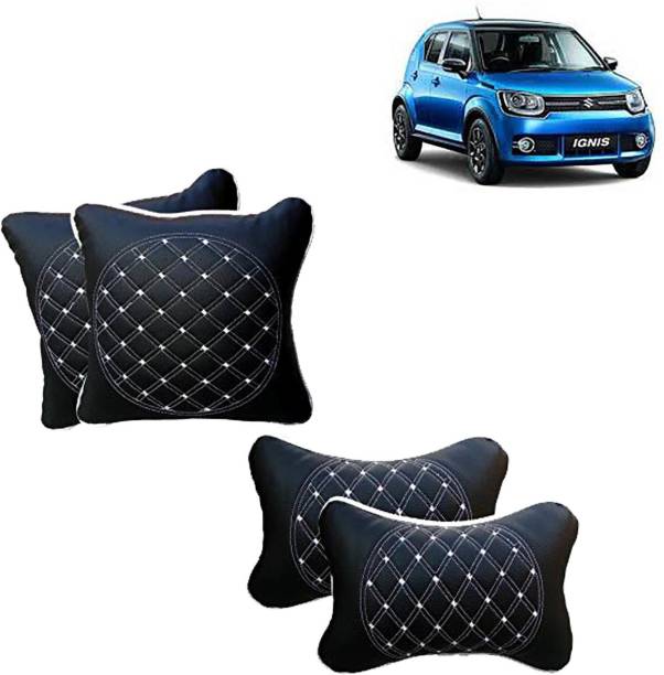 Rhtdm Black, White Leatherite Car Pillow Cushion for Maruti Suzuki