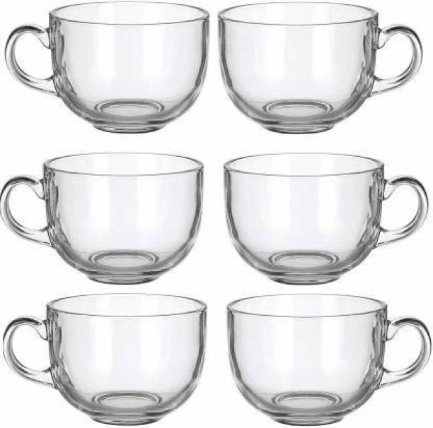 Namaste Kitchen Pack of 6 Bone China Glass Transparent Imported Round Crystal Glass Tea & Coffee Cups (Clear)