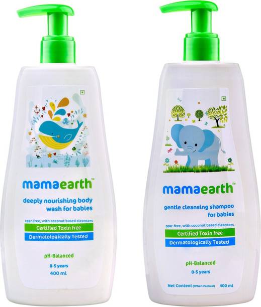 MamaEarth Deeply Nourishing Body Wash for Babies 400ml + Gentle Cleansing Shampoo 400ml