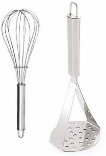 LUMZIA Combo of Potato Masher with Stainless Steel Egg Beater Stainless Steel Cage Whisk