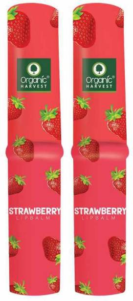 Organic Harvest Strawberry Flavour Lip Balm Enriched With Vitamin E & Benefits Of Mango Butter, For Dark Lips to Lighten, Lip Care for Dry & Chapped Lips, 100% Organic, Paraben & Sulphate Free For Girls & Women Strawberry