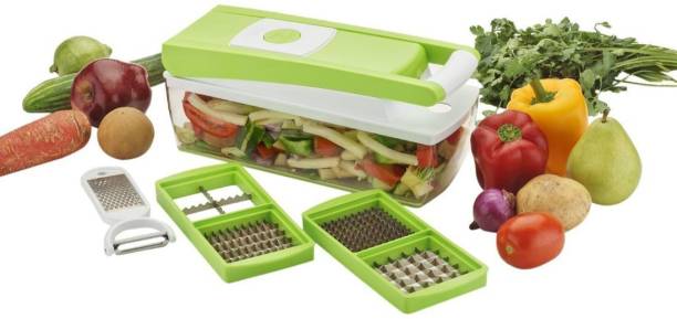 Tosaa 10 in one Quick Dicer Vegetable & Fruit Grater & Slicer ( Slicing & Grating Blades, 1 No 2 in 1 Peeler With Grater, Main Unit With Cointainer, 1 Safety Holder, 2 Nos. 2i in 1 Dicing Blades) Vegetable Chopper