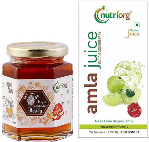 Nutriorg Amla Juice 500ml made from Certified Organic Amla with High Altitude Honey 250g Combo