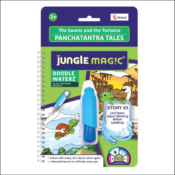 Jungle Magic Doodle Waterz - Reusable, Water Colouring Book - Panchtantra Story- The Swans and the Tortoise, Multicolour, Self-drying with Easy to hold Water Pen