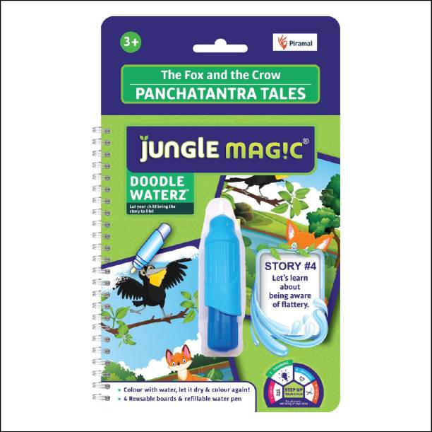 Jungle Magic Doodle Waterz - Reusable, Water Colouring Book - Panchtantra Story- The Fox and The Crow, Multicolour, Self-drying with Easy to hold Water Pen