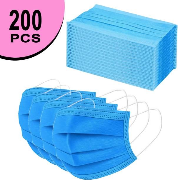 Sugero 200 Units Disposable 3 Ply Pharmaceutical Breathable Surgical Pollution Face Mask with 3 Layer Filtration For Men, Women, Kids with Nose pin for Comfortable Fit with Bacterial Filtration and Water Resistant SG0008-200 Surgical Mask