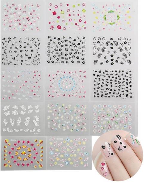 FOK Set Of 20 Pc 3D Design Self Adhesive Tip Nail Art Stickers Decals Stamping DIY Nail Decoration Tool Accessory- Random Designs & Color