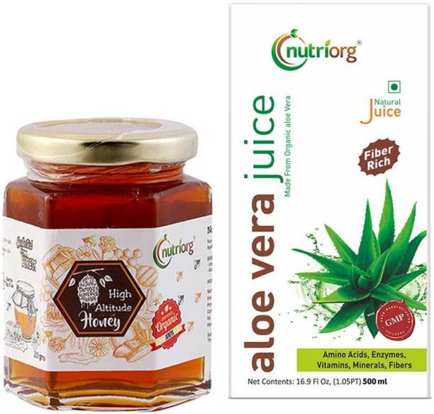 Nutriorg Aloevera Juice 500ml with Certified Organic High Altitude Honey 250g Combo