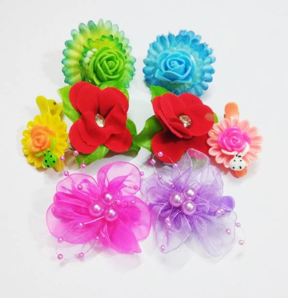 Ganapati Universal Co Combo pack of 8 Flower design multicolored Nylon Hair Clip for Baby Girls and Girls Hair Clip