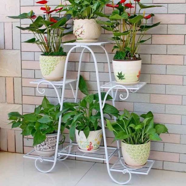Flipkart SmartBuy Metal Indoor/Outdoor 6 Planter Stand/Flower Pot Stand white without Plant Container Set