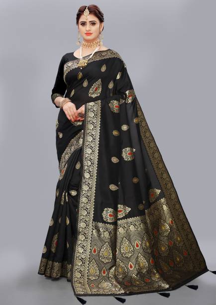 Being Banarasi Self Design, Paisley, Woven, Embellished Kanjivaram Silk Blend, Jacquard Saree