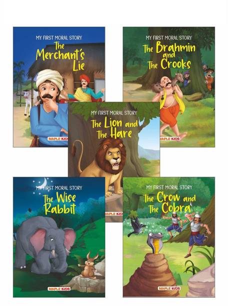 My First Moral Story (Set of 5 Books) - Story Book for Kids - Colourful Pictures - The Merchant’s Lie, The Wise Rabbit, The Lion and the Hare, The Crow and the Cobra, The Priest and the Crooks