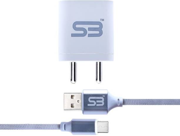 SB "2.4A Wall Charger with Type-C Charging & Sync Cable Silver Single port USB Port Travel Fast Charging Power Adapter 5 W 2.4 A Mobile Charger with Detachable Cable