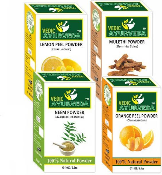 VEDICAYURVEDA Lemon peel,Orange peel,Multani Mitti & Neem Powder For Glowing Skin Pack Set of 3