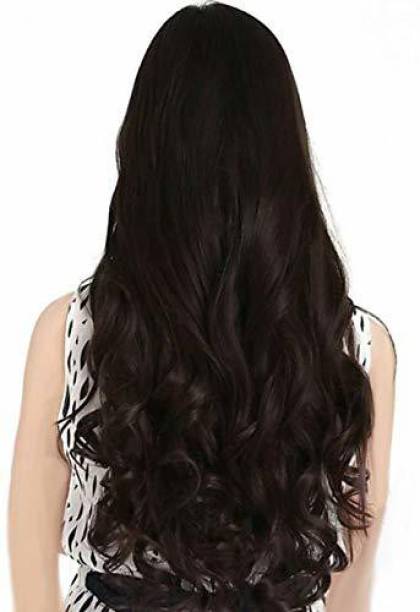 MoonEyes ,Women's Natural Light Brown Curly / Wavy  Extensions in High Temperature Synthetic Fiber in 24 inch ,5 Clips Head in 1 Piece Increase  Length and volume Hair Extension