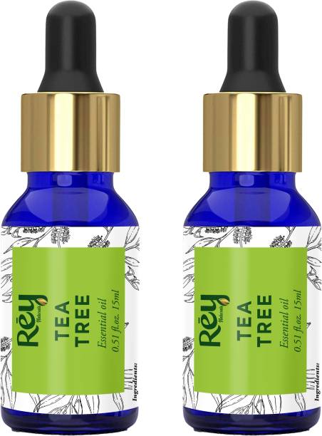 Rey Naturals Tea Tree Oil for Aromatherapy - Tea Tree Essential Oil for Healthy Skin, Face, and Hair - 100% Pure Organic Remedy for Dandruff, Acne - 30 ml (15 ml x 2 )