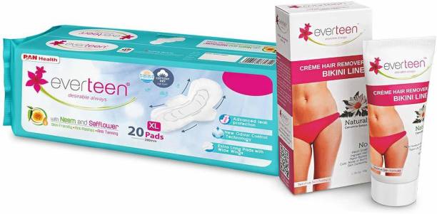 everteen Combo Bikini Line Hair Remover Creme 50g & XL Dry Sanitary Napkin Pads
