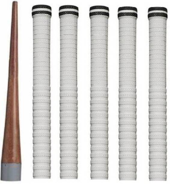 Krullers Combo Of 1Cricket Bat Handle Gripper With 5Cricket Bat Handle Replacement Grip(Pack Of 6,Black & White) Cricket Kit