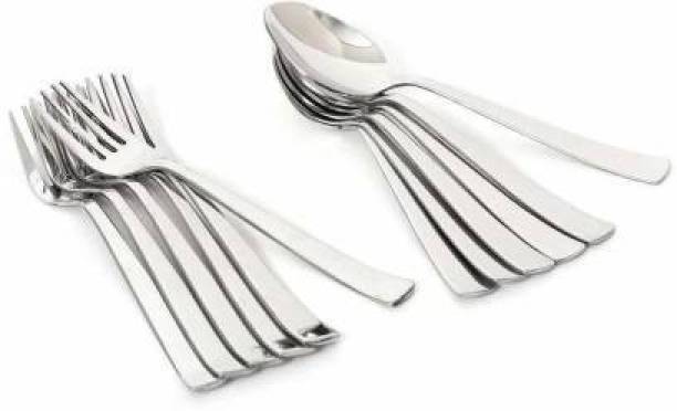 CHA Stainless Steel Dinner/ Table Spoons with Stainless Steel Fruit Fork (6 spoons 6 fork) pack of-12 Stainless Steel Serving Spoon Set