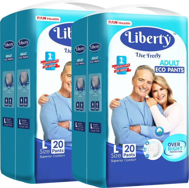 Liberty Eco Adult Diaper Pants Unisex, Waist Size (75-140 cm | 30-55 Inches) (Pack of 2) Adult Diapers - L