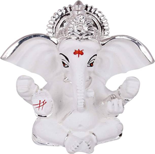 Natali Traders Ganesh Idol for Card Dashboard - Silver Plated Idol Ganesh-Cute Little Ganesha-Ganesh Ji Murti-Ganesh Idol Showpiece- Ganesh Chaturthi Gift Decorative Showpiece  -  7 cm