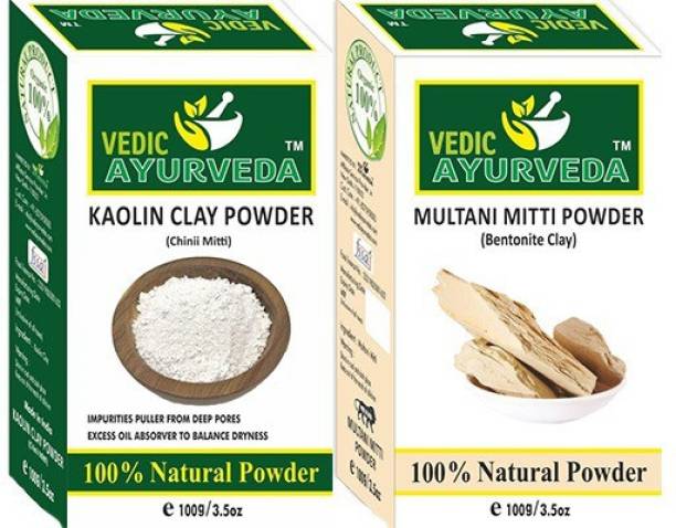 VEDICAYURVEDA Kaolin Clay Powder and Multani Mitti Powder - Combo Pack