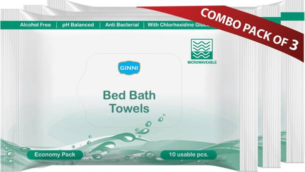 GINNI Hygiene Bed Bath Towel Wet Wipes for Adults, Patients & Refreshing Sponge Bath (Pack Of 3) (10 Towels Per Pack)