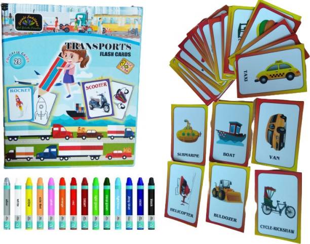 Ashmi Transport With Pictures Coloring Activity Flash Cards for Learning Kids