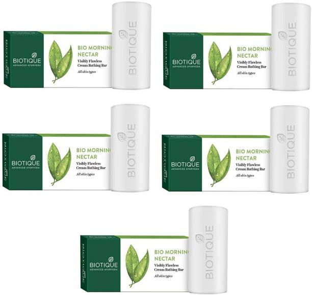 BIOTIQUE Pack of 5 Bio Morning Nectar Visibly Flawless Cream Bathing Bar Body soap 150g ( For All Skin Types )