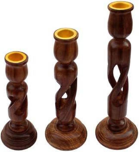 CART OF CRAFTS Wooden Candle Stand/Wooden Candle Holder Set of 3 Wooden Candle Holder Set